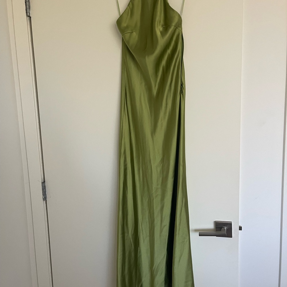 Zara Olive Green Satin Maxi Dress